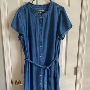 Loft Plus Flutter Sleeve Denim Dress with Pockets